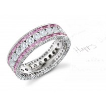 Women's Pink Rich Hue Sapphire & Diamond Wedding Band