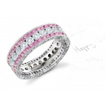 Women's Pink Sapphire & Diamond Wedding Band in Platinum & 14k White Gold