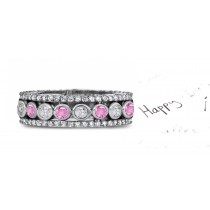 Dramatic: Sparkling Glittering Women's Pink Rich Hue Sapphire Diamond Eternity Band