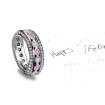 Popular: Sparkling Glittering Women's Pink Rich Hue Sapphire Diamond Eternity Band