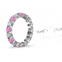 Engraved: Women's Pink Rich Color Sapphire & Diamond Wedding Rings