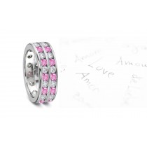 Women's Pink Musuem Quality Sapphire & Diamond 2 Row Set Eternity Rings