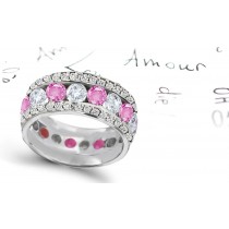 Round Women's Pink Musuem Quality Sapphire & Diamond Eternity Rings