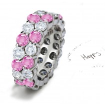 Double Prong Set Women's Pink Musuem Quality Sapphire Gemstone Diamond Eternity Ring
