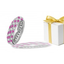 Lively Women's Pink Gemstone Musuem Quality Sapphire Pave Set Diamond Eternity Ring