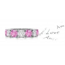 Unique Women's Pink Stone Musuem Quality Sapphire & Diamond Eternity Ring