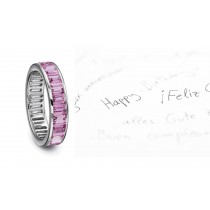 Women's Pure Pink Sapphire Gemstone Baguette Eternity Ring