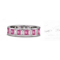 Emerald Cut Diamond & Sapphire Gemstone Eternity Band