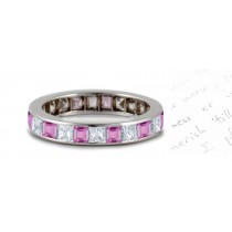 New Colored Women's Pure Pink Gemstone Sapphire & Diamond Eternity Bands