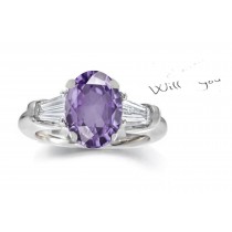Fine Deep Purple Sapphire Tapered Diamond Engagement Ring