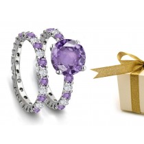 Splendid Gemstone Purple Sapphire & Diamond Engagement & Wedding Ring