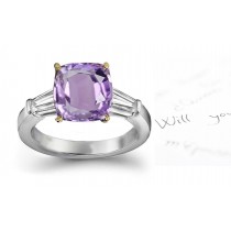 Fine Deep Purple Sapphire Cushion & Diamond Designer Rings