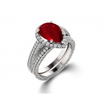 Delicate Micro Pave Halo Fiery Red Ruby and Sparkling Diamond Engagement Rings