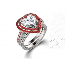 Latest Collection: Delicate Halo Micropave Ruby and Diamond Engagement Rings With Side Accents