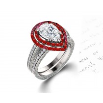 Latest Collection: Delicate Halo Micropave Ruby and Diamond Engagement Rings With Side Accents