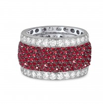 Custom Prong-Set Diamond & Ruby Eternity Band Wedding Anniversary Rings