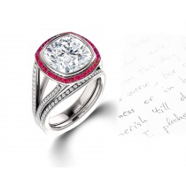 Latest Collection: Delicate Halo Micropave Ruby and Diamond Engagement Rings With Side Accents