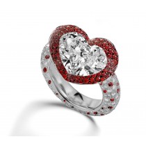 Latest Collection: Delicate Halo Micropave Ruby and Diamond Engagement Rings With Side Accents