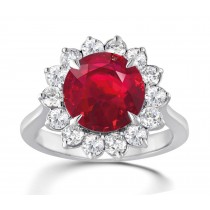 Latest Collection: Ruby and Diamond Flower Bloom Engagement Rings With Side Accents