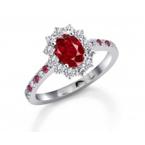 Latest Collection: Ruby and Diamond Flower Bloom Engagement Rings With Side Accents