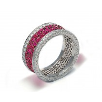 Latest Collection: Delicate Halo Micropave Women's Ruby and Diamond Eternity Rings & Bands
