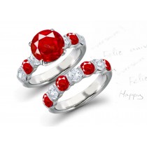 Entirely Different: Blood Red Large Top Stone 5 Side Stone Ruby & Diamond Ring & 5 Side Stone Bar Set Gold Matching Stones Band