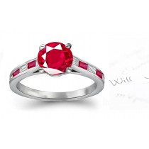 Newest Designs: In 14k White Gold Lighter Hue Extra Bright- Red Ruby & Diamond Ring Highlighted with Diamond & Warm Glowing Rubies