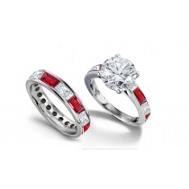 Brilliant White Diamond Set on top of Rectangular Ruby Ring & Solid Diamond Accents Jewelry Ring + Ladies Perfectly Secured Band