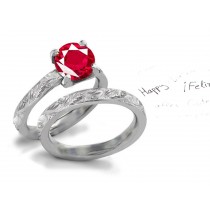 Fashionable & Stylish: Mystic Name Heat Giving Ruby & Diamond Floral Ornamentation Ring & Matching Band Size 6 Comes From Burma, Ceylon