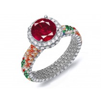 Custom Delicate French Pave Halo Diamonds & Multi-Colored Gemstone Rings