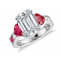 Custom Manufactured Three Stone Ruby & Diamond High Jewelry Ring