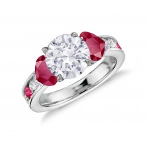 Custom Manufactured Three Stone Ruby & Diamond High Jewelry Ring