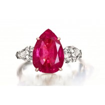 Custom Manufactured Three Stone Ruby & Diamond High Jewelry Ring