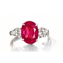 Custom Manufactured Three Stone Ruby & Diamond High Jewelry Ring