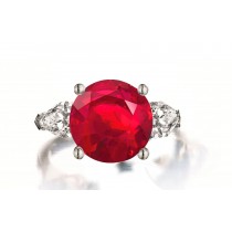 Custom Manufactured Three Stone Ruby & Diamond High Jewelry Ring