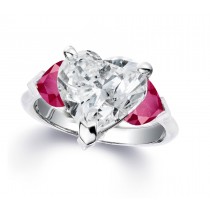 Custom Manufactured Three Stone Ruby & Diamond High Jewelry Ring