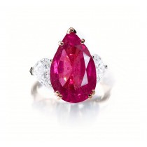 Custom Manufactured Three Stone Ruby & Diamond High Jewelry Ring