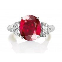 Made to Order Three Stone Oval Cut Ruby & Heart Shaped Diamond Designer Rings