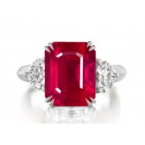Made to Order Three Stone Emerald Cut Ruby & Heart Shaped Diamond Designer Rings