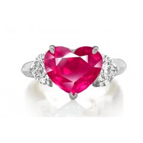 Made to Order Three Stone Heart Cut Ruby & Heart Shaped Diamond Designer Rings