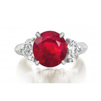 Made to Order Three Stone Round Cut Ruby & Heart Shaped Diamond Designer Rings