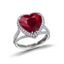 Ring with Heart Ruby & Pave Set Rubies & White Diamonds in Gold or Platinum