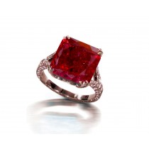 Ring with Square Ruby & Pave Set Pink Sapphires in Gold or Platinum
