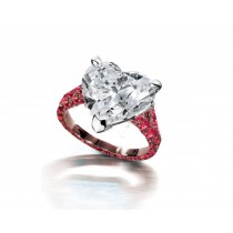 Ring with Heart Diamond & Pave Set Rubies & White Diamonds in Gold or Platinum