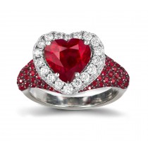 Ring with Heart Ruby & Pave Set Rubies & White Diamonds in Gold or Platinum