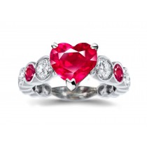 Ring with Heart Ruby & Bezel Set Rubies & White Diamonds in Gold or Platinum