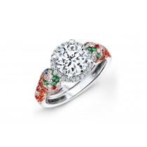 Custom Delicate French Pave Halo Diamonds & Multi-Colored Gemstone Rings