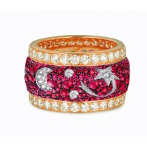 Eternity Ring with Pave Set Rubies & White Diamonds in Gold or Platinum