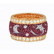 Eternity Ring with Pave Set Rubies & White Diamonds in Gold or Platinum