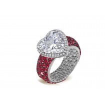 Ring with Heart Diamond & Pave Set Rubies & White Diamonds in Gold or Platinum